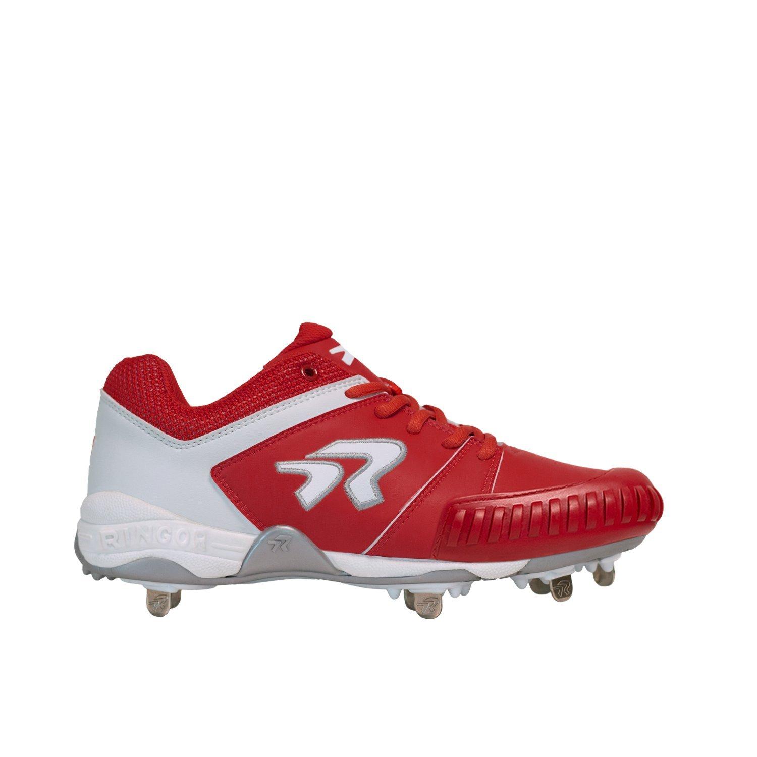 RIP-IT Ringor Flite "Red/White" Women's Softball Cleat with Spikes and Pitching Toe